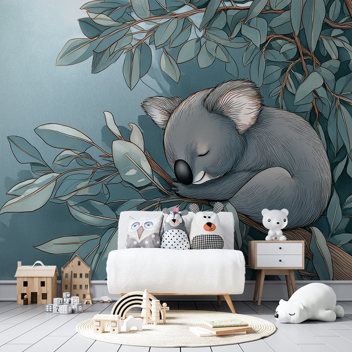 Barntapet | Sovande koala på en lövad gren
