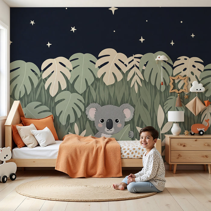 Nursery room wallpaper | Playful koala under the stars