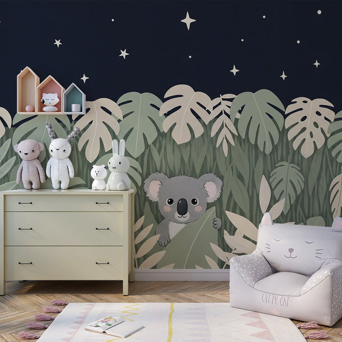 Nursery room wallpaper | Playful koala under the stars