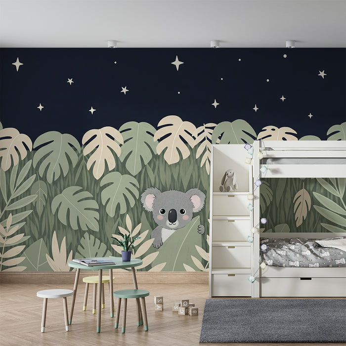 Nursery room wallpaper | Playful koala under the stars