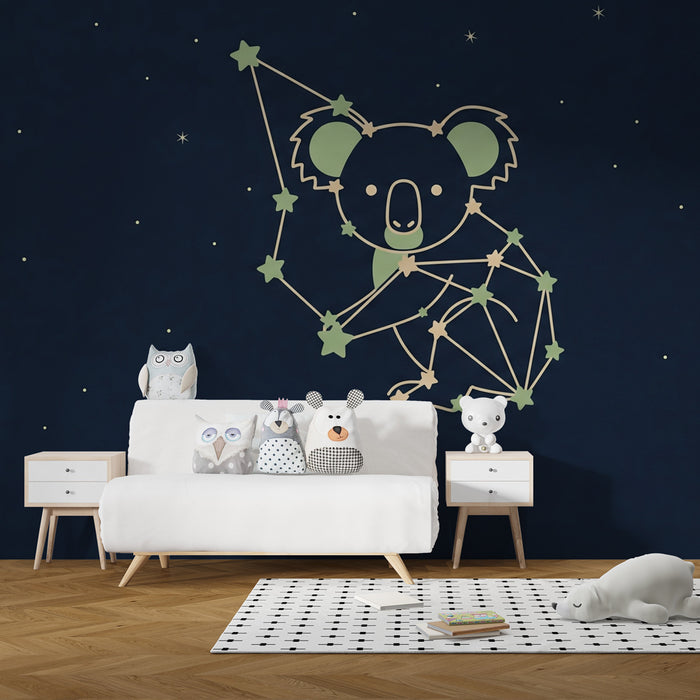 Carta da parati bambini | Koala e costellazioni sotto un cielo stellato