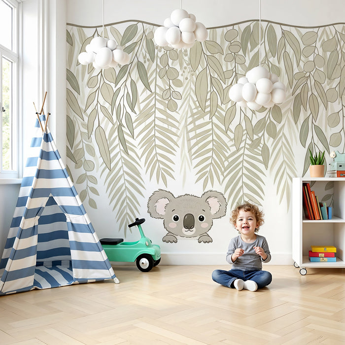 Nursery room wallpaper | Koala and soft foliage