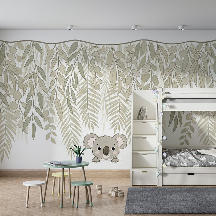 Nursery room wallpaper | Koala and soft foliage