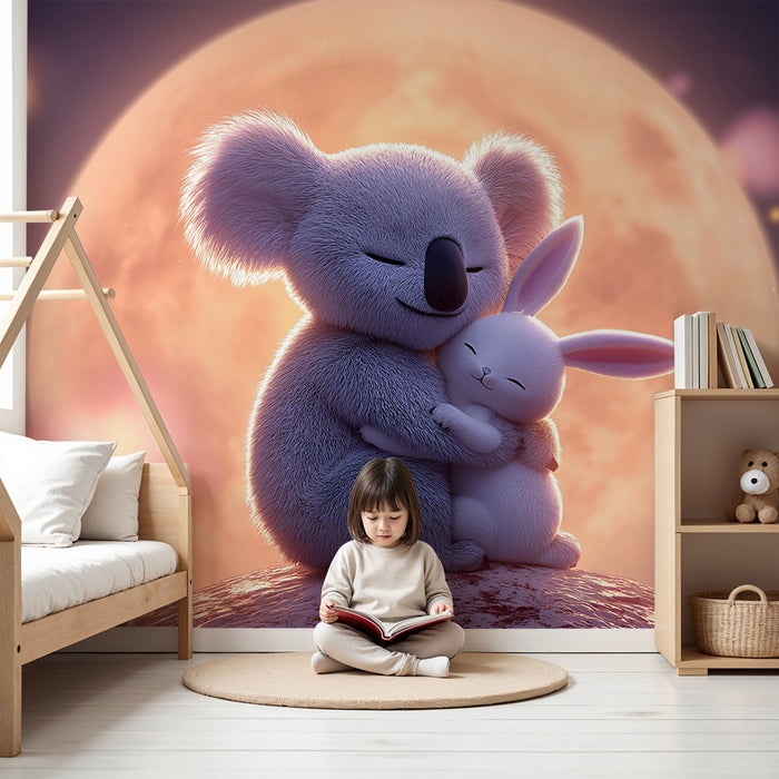 Lastenhuoneen tapetti | Koala ja kani halaavat kuun alla