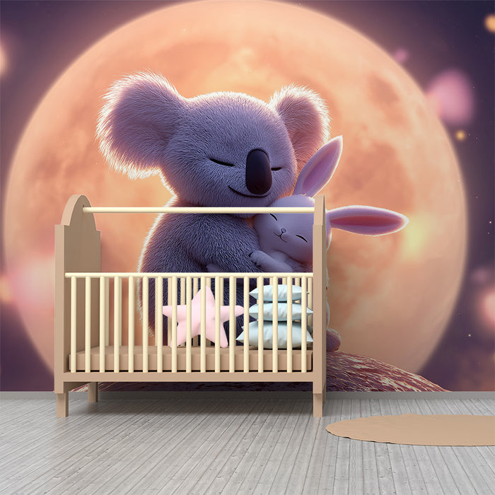 Lastenhuoneen tapetti | Koala ja kani halaavat kuun alla