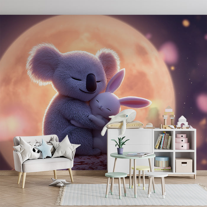 Lastenhuoneen tapetti | Koala ja kani halaavat kuun alla