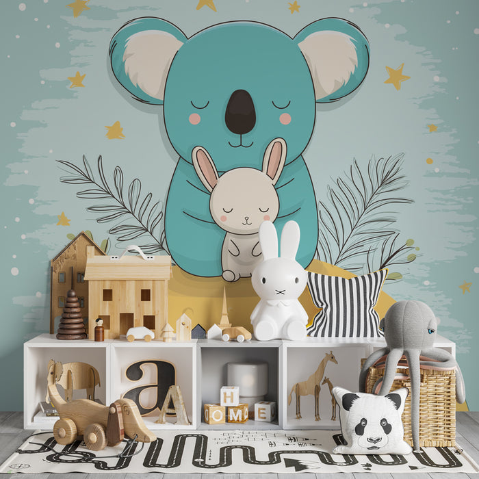 Papier peint chambre bébé | Koala et lapin sous les étoiles