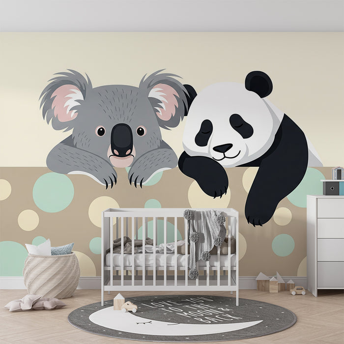 Veggisett for barn | Søte koalaer og pandaer på mykt bakteppe