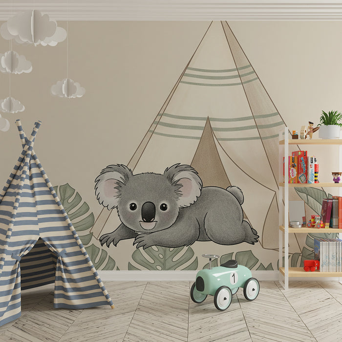 Papel de parede quarto bebê | Koala și tipi în junglă