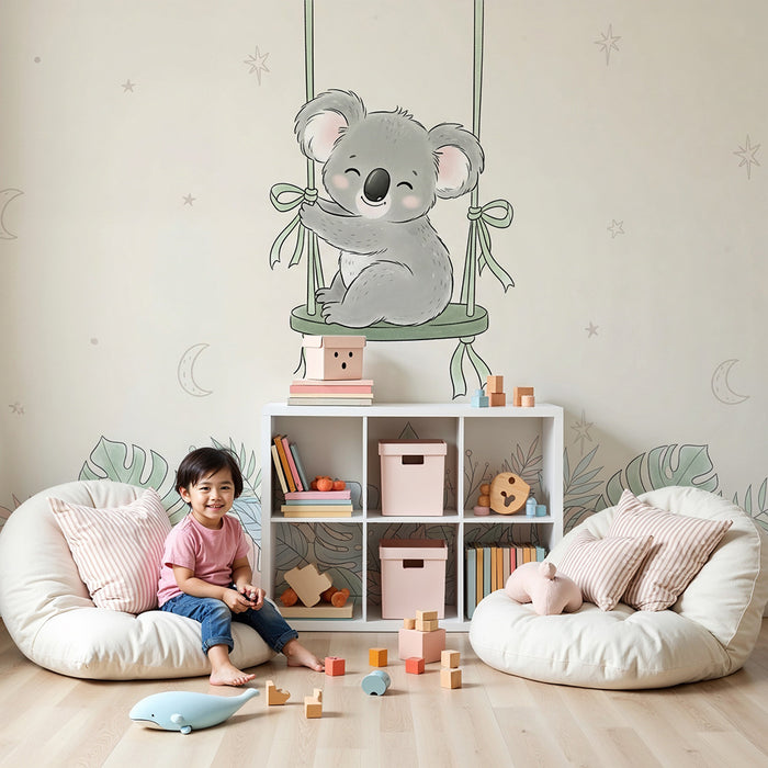 Papier peint chambre bébé | Koala joyeux sur une balançoire
