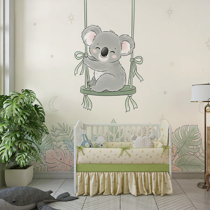 Papier peint chambre bébé | Koala joyeux sur une balançoire