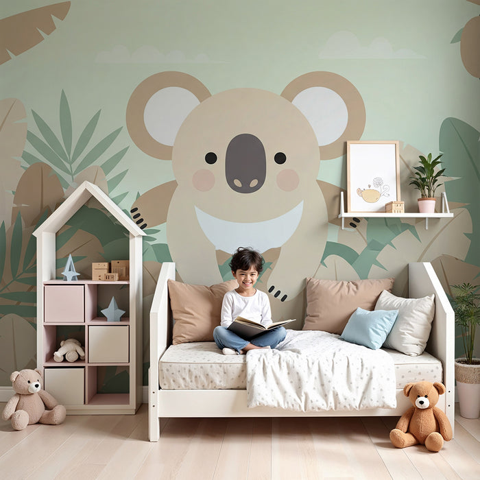 Nursery room wallpaper | Cute koala in the middle of the tropical jungle