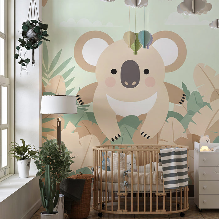Nursery room wallpaper | Cute koala in the middle of the tropical jungle