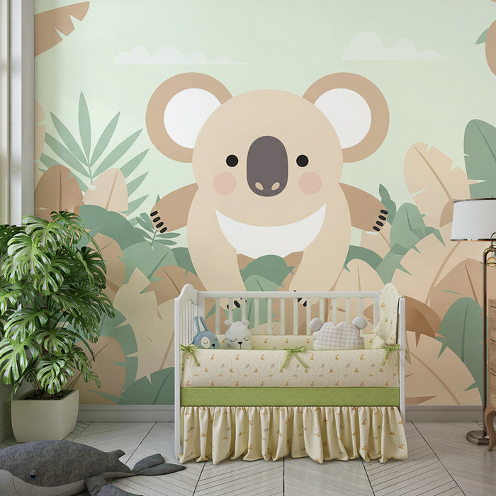 Nursery room wallpaper | Cute koala in the middle of the tropical jungle