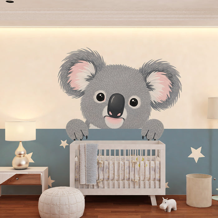 Papel de parede para quarto de bebé | Koala fofinho com estrelas num ambiente tranquilo