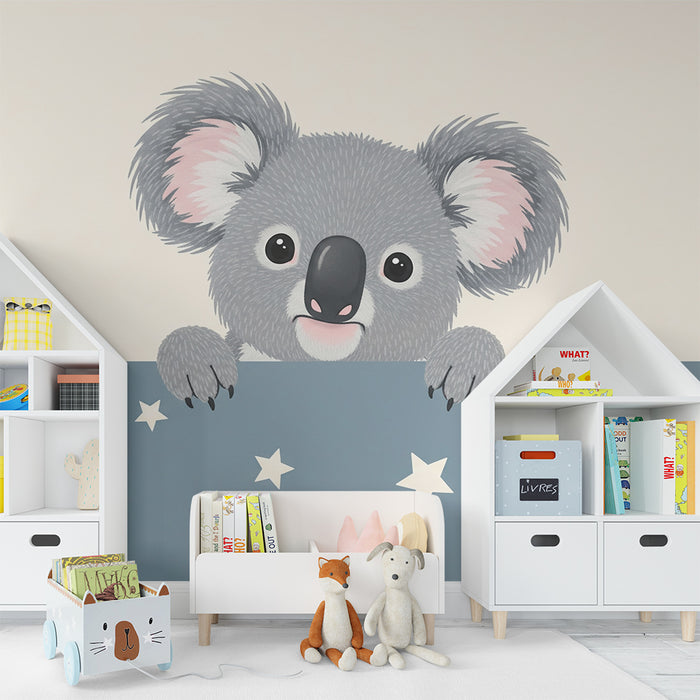 Papel de parede para quarto de bebé | Koala fofinho com estrelas num ambiente tranquilo