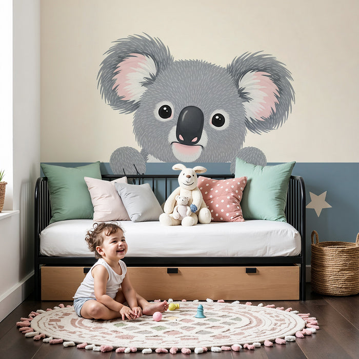 Papel pintado para habitación infantil | Koala adorable con estrellas en un ambiente relajante
