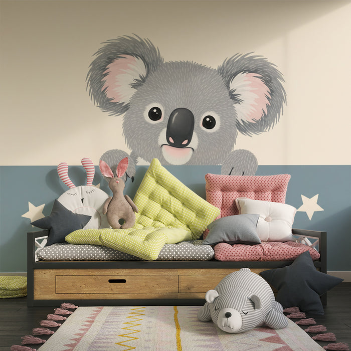 Papel pintado para habitación infantil | Koala adorable con estrellas en un ambiente relajante