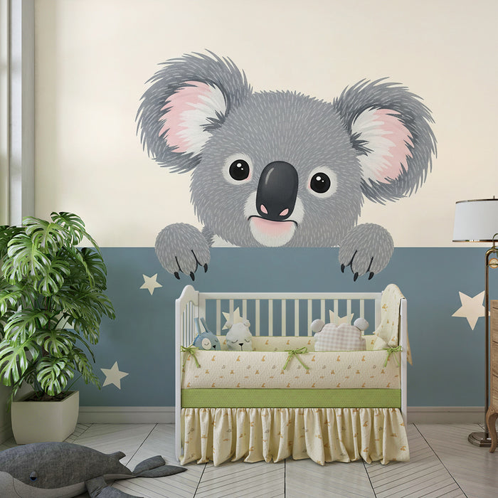 Papel pintado para habitación infantil | Koala adorable con estrellas en un ambiente relajante