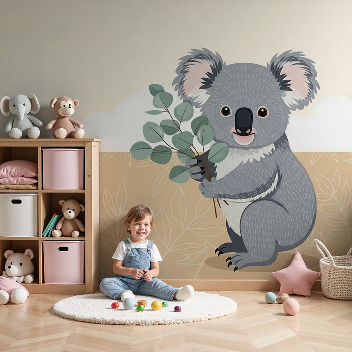 Tapeta do detskej izby | Milý koala s jemnou zeleňou
