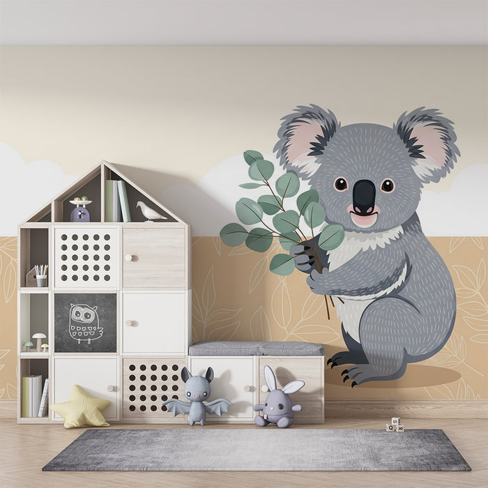 Tapeta do detskej izby | Milý koala s jemnou zeleňou