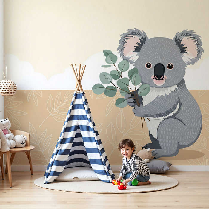 Nursery Wallpaper | Adorable Koala with Soft Foliage