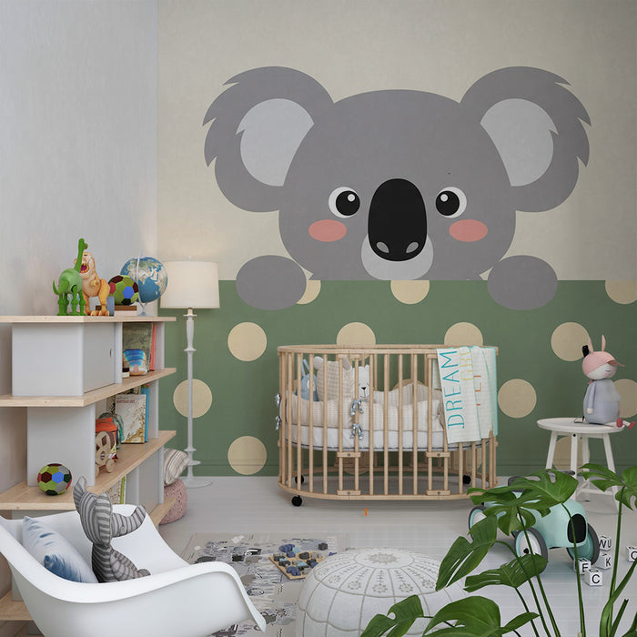 Barntapet | Söt koala med prickigt mönster på grön bakgrund