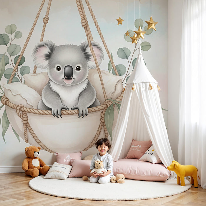 Papier peint chambre bébé | Koala mignon dans un panier