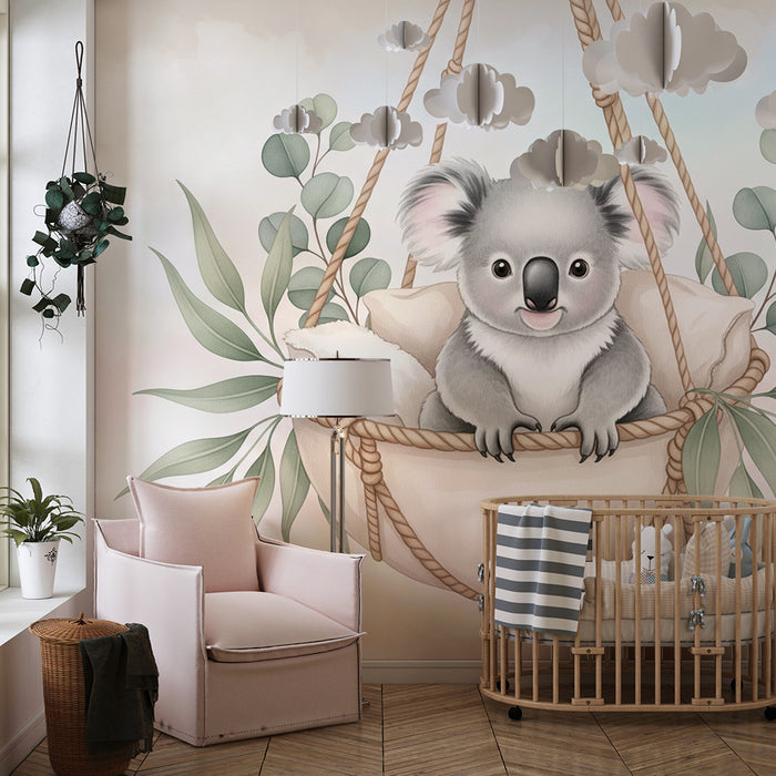 Papier peint chambre bébé | Koala mignon dans un panier