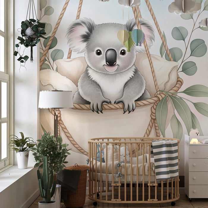 Papier peint chambre bébé | Koala mignon dans un panier
