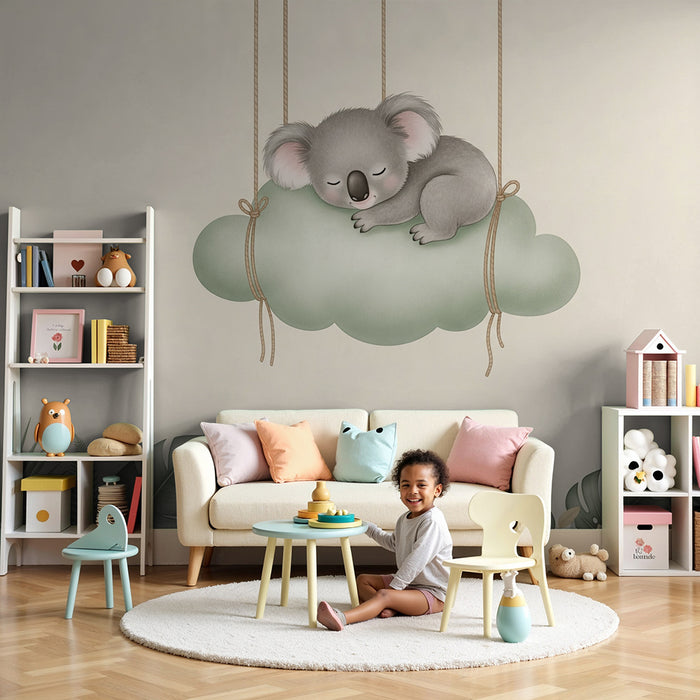 Papier peint chambre bébé | Koala mignon endormi sur un nuage