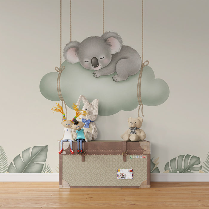Papier peint chambre bébé | Koala mignon endormi sur un nuage