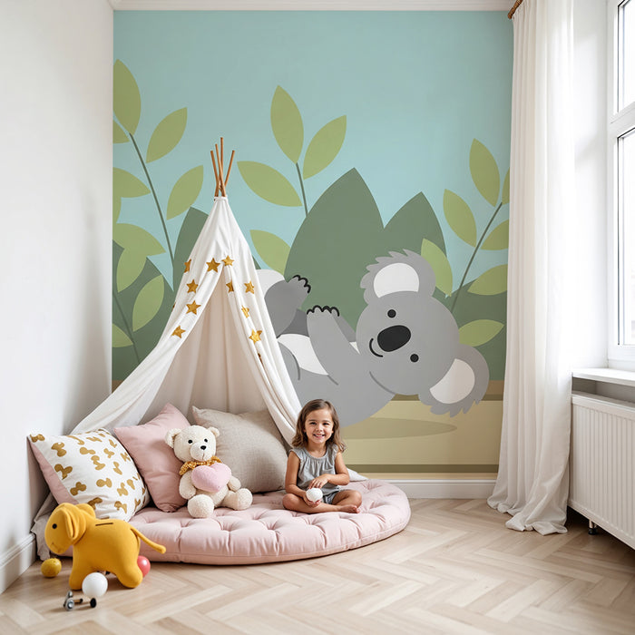 Nursery room wallpaper | Cute koala and soothing foliage