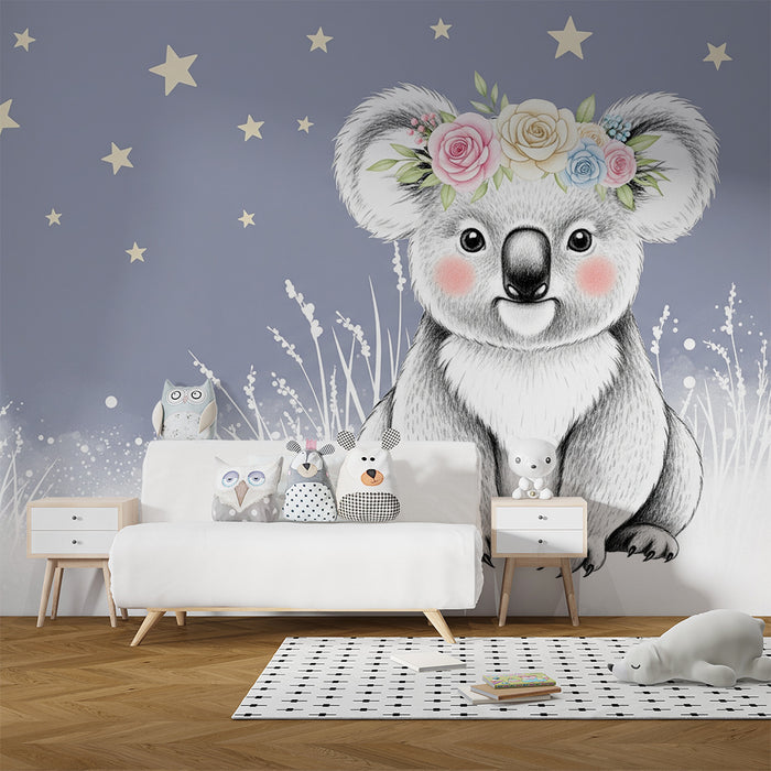 Nursery room wallpaper | Cute koala under the stars