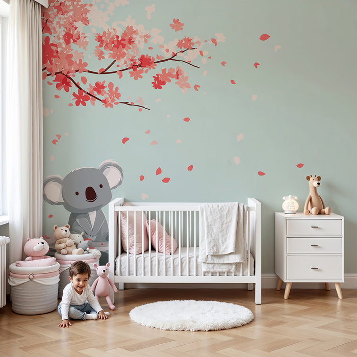 Barntapet | Söt koala under ett blommande körsbärsträd