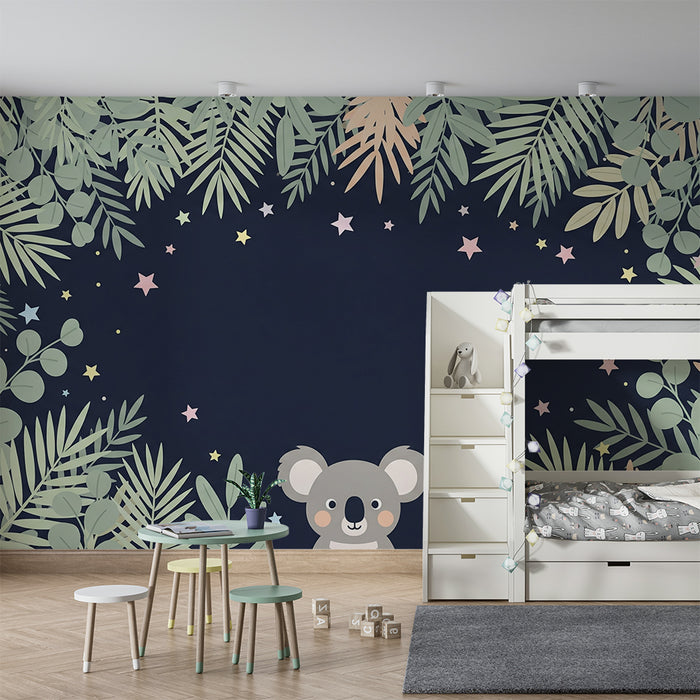 Nursery room wallpaper | Cute koala under a starry sky