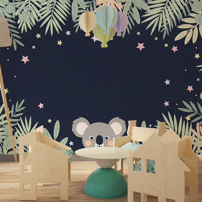 Nursery room wallpaper | Cute koala under a starry sky