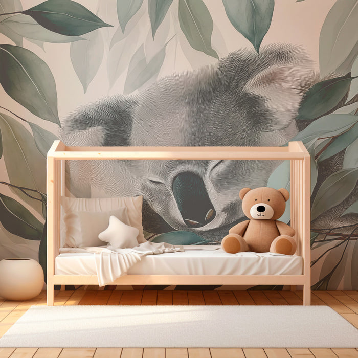 Papel de parede quarto bebê | Коала спокойно сред листата