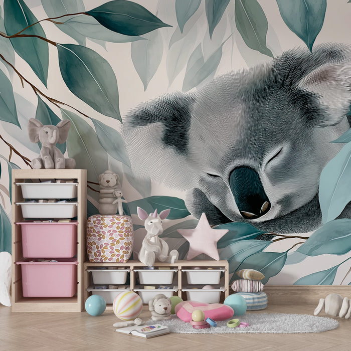 Papel de parede quarto bebê | Коала спокойно сред листата