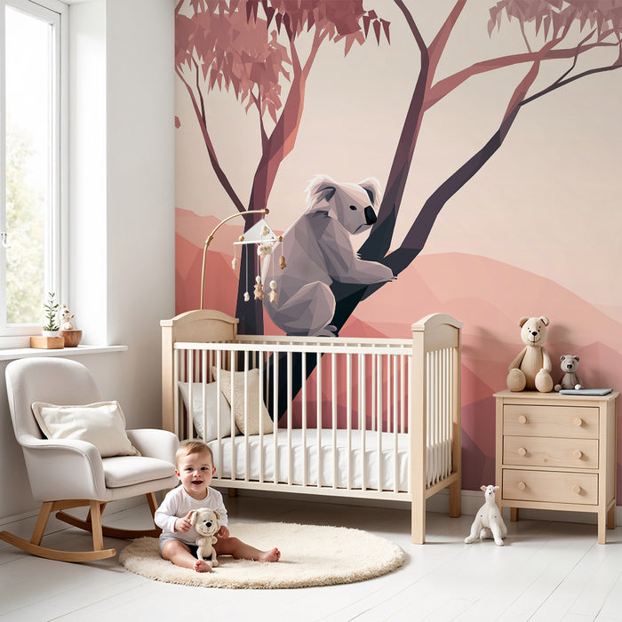 Paberi tapeet beebi tuba | Rahuolev koala oksal pehme maastikuga