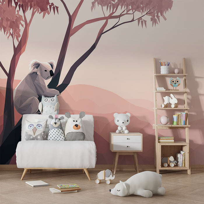 Paberi tapeet beebi tuba | Rahuolev koala oksal pehme maastikuga