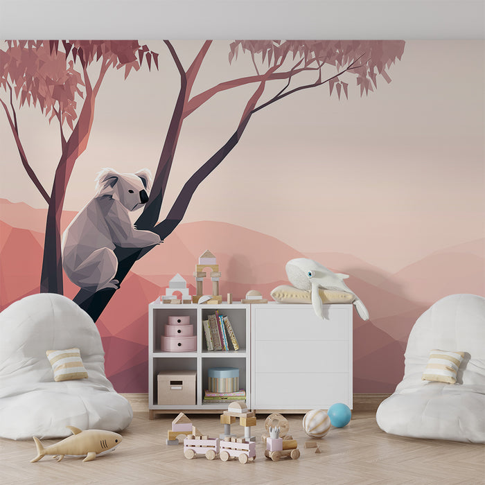 Paberi tapeet beebi tuba | Rahuolev koala oksal pehme maastikuga