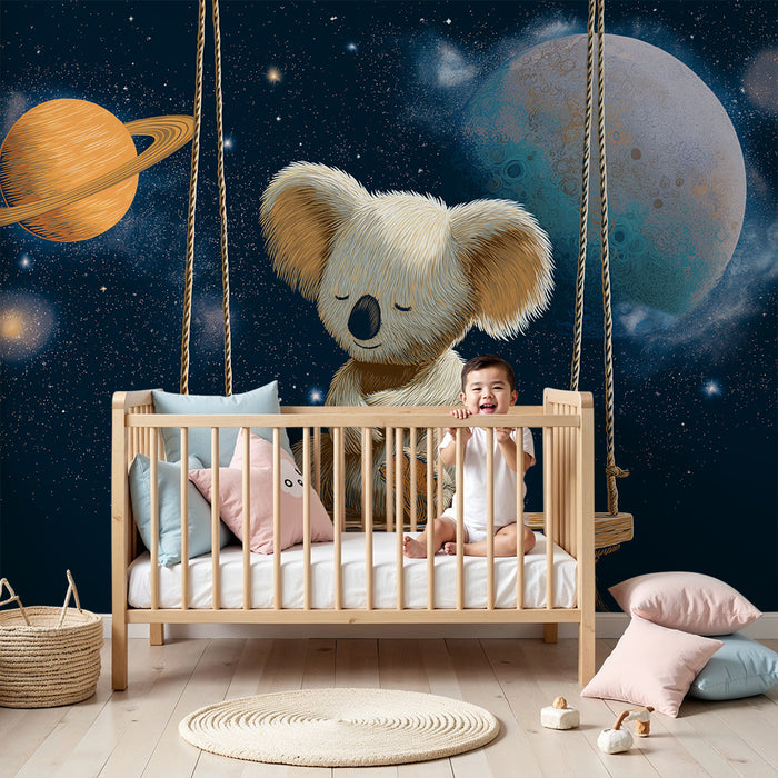 Tapety dla detí | Koala snílek vo vesmíre s farebnými planétami