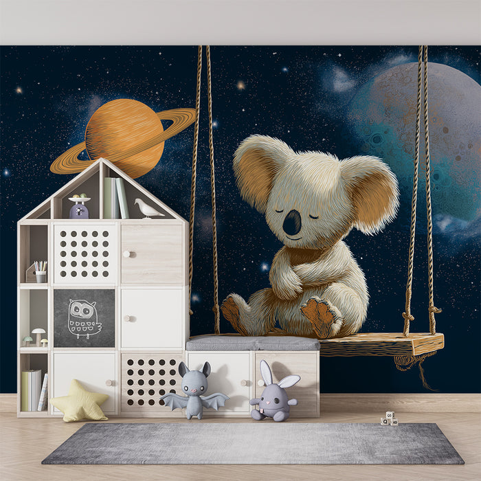 Tapety dla detí | Koala snílek vo vesmíre s farebnými planétami