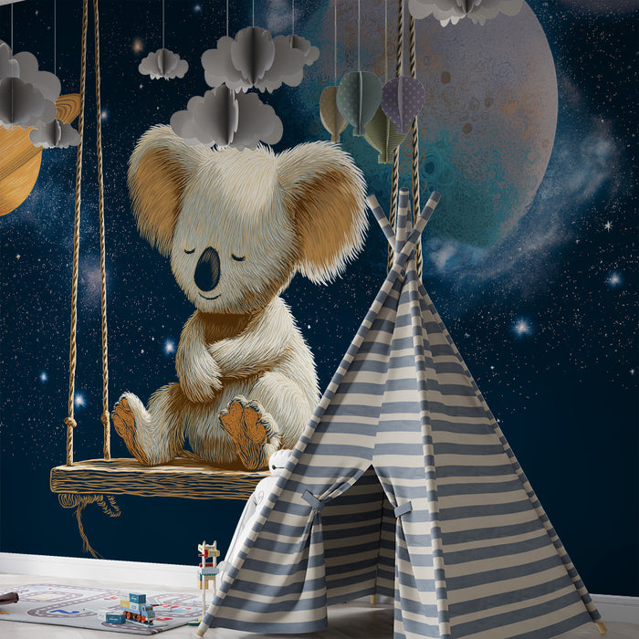 Tapety dla detí | Koala snílek vo vesmíre s farebnými planétami