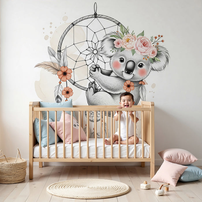 Nursery room wallpaper | Dreamy koala and dreamcatcher