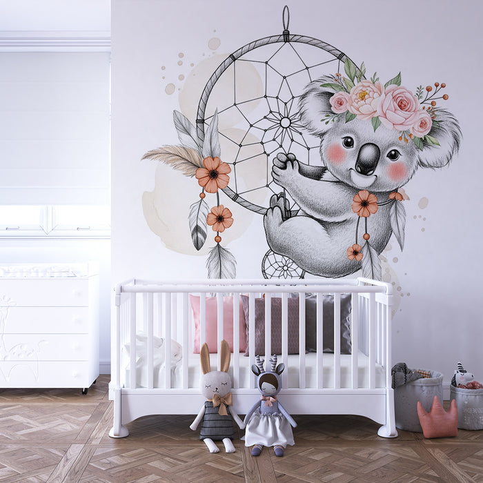 Nursery room wallpaper | Dreamy koala and dreamcatcher