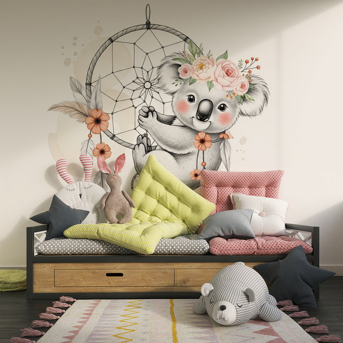 Nursery room wallpaper | Dreamy koala and dreamcatcher
