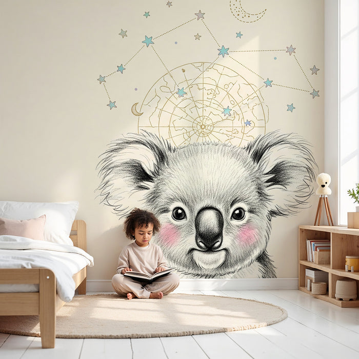 Nursery room wallpaper | Dreamy koala and constellations
