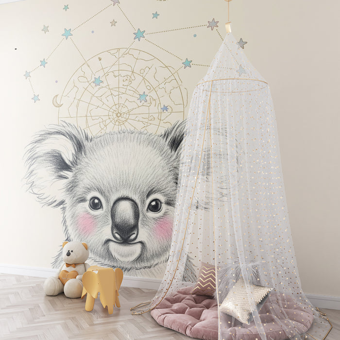 Nursery room wallpaper | Dreamy koala and constellations